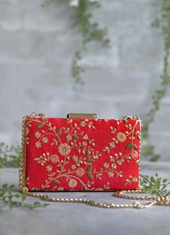 Red Embroidered Clutch AMYRA - Fabilicious Fashion