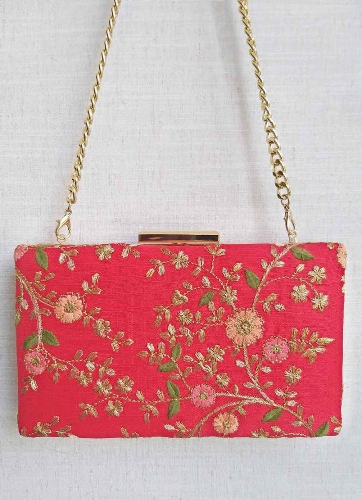 Red Embroidered Clutch AMYRA - Fabilicious Fashion