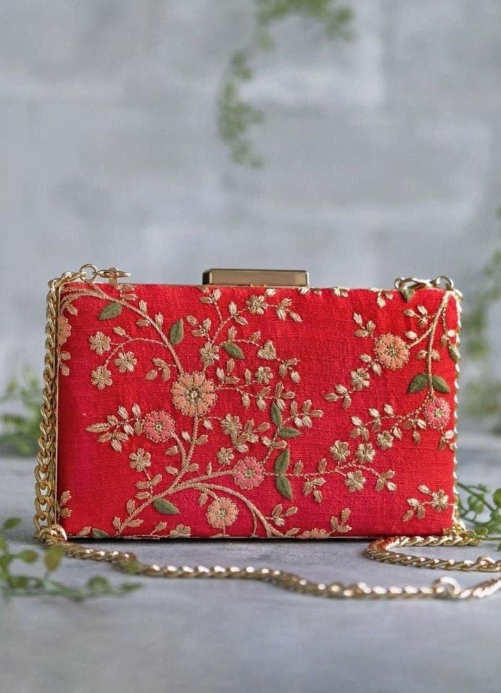 Red Embroidered Clutch AMYRA - Fabilicious Fashion
