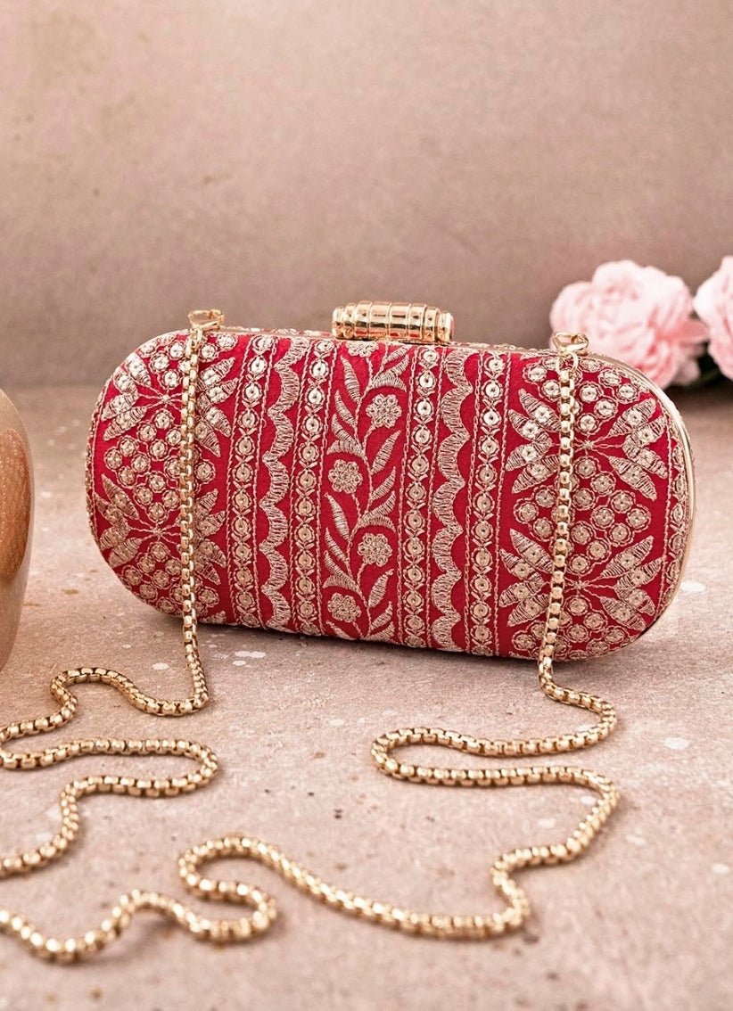 Red Embroidered Clutch AMYRA - Fabilicious Fashion