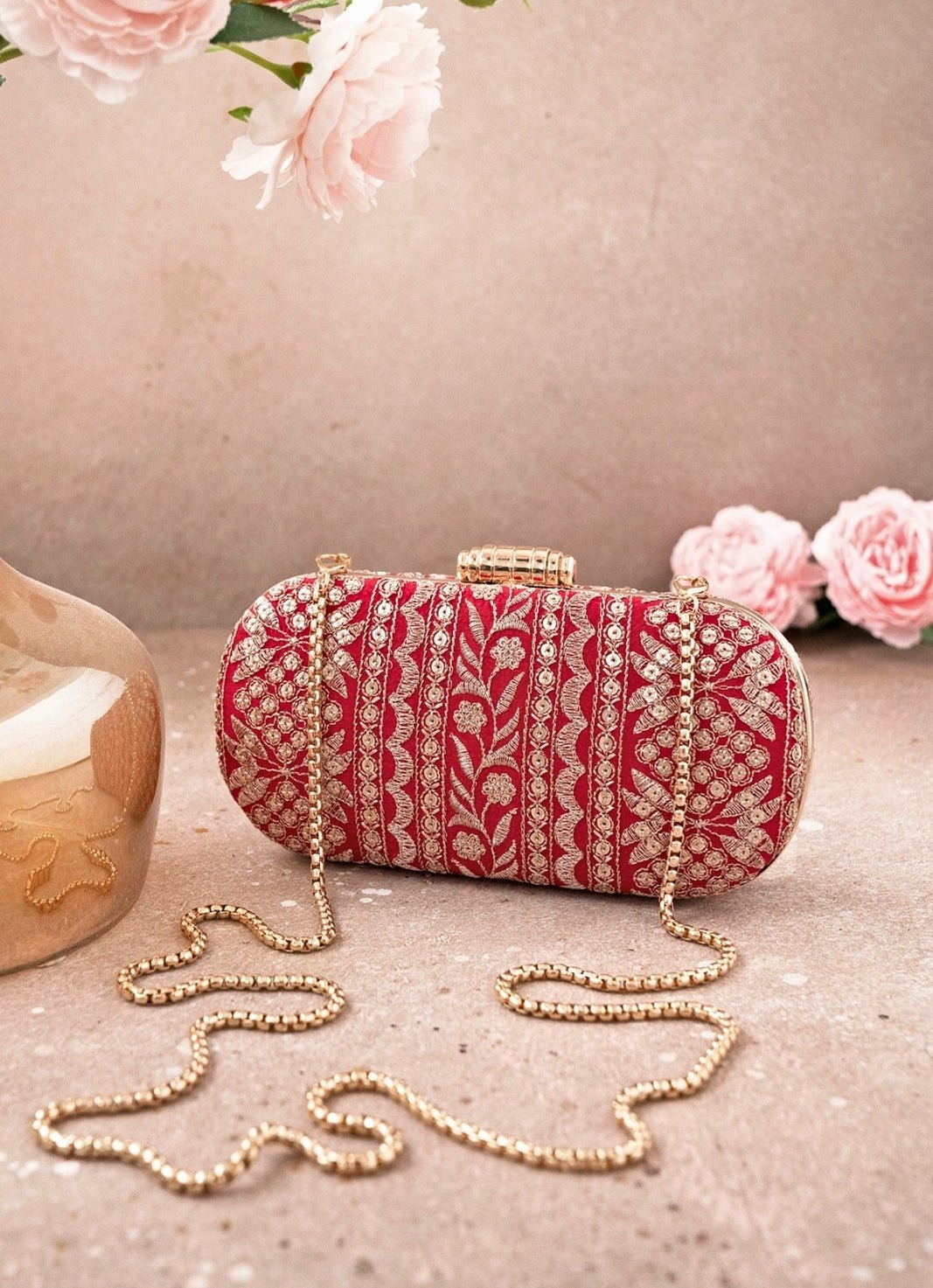 Red Embroidered Clutch AMYRA - Fabilicious Fashion