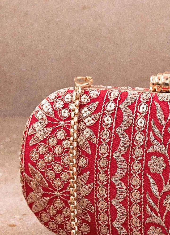 Red Embroidered Clutch AMYRA - Fabilicious Fashion