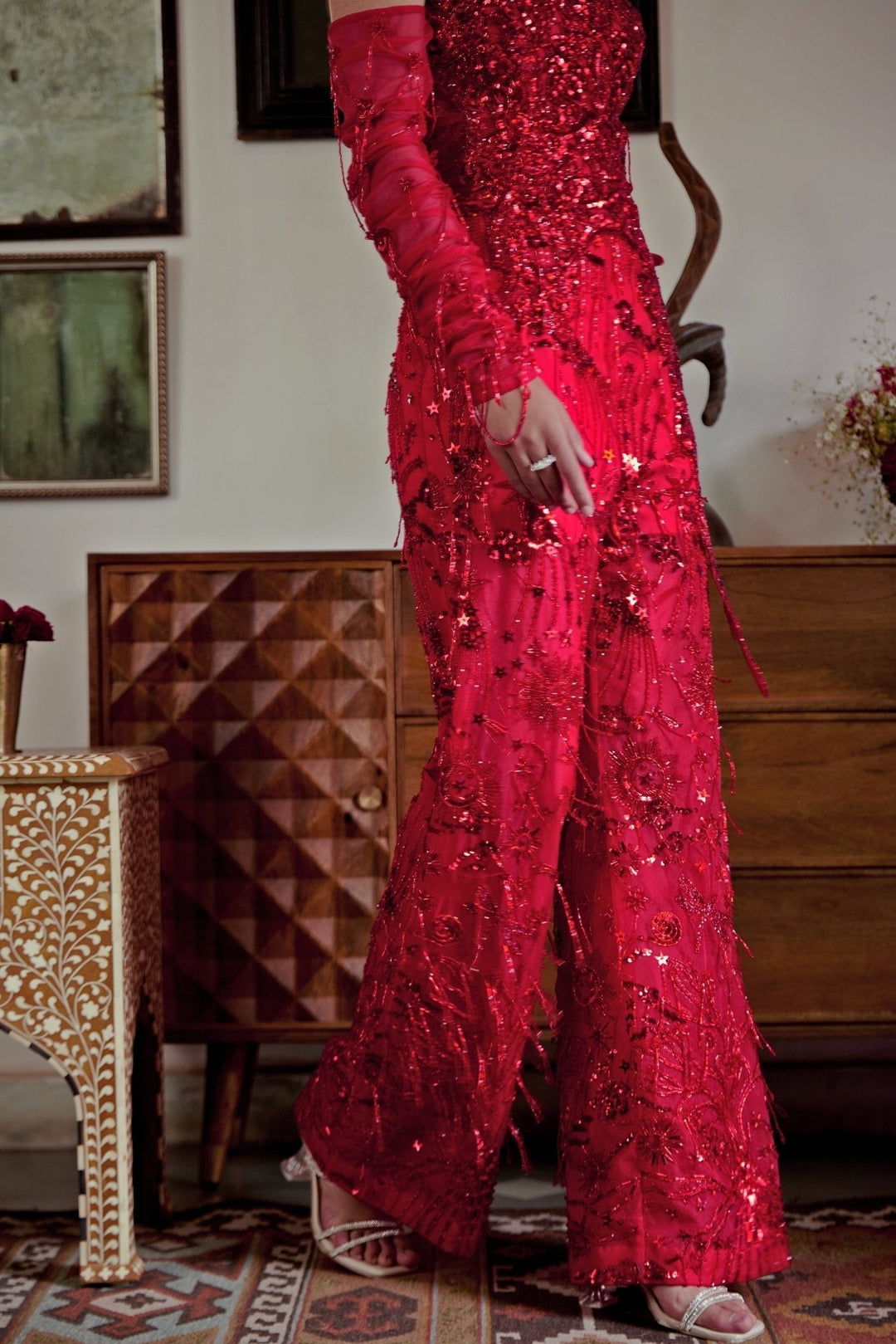 Red Embroidered Corset - Style Jumpsuit Moledro - Fabilicious Fashion