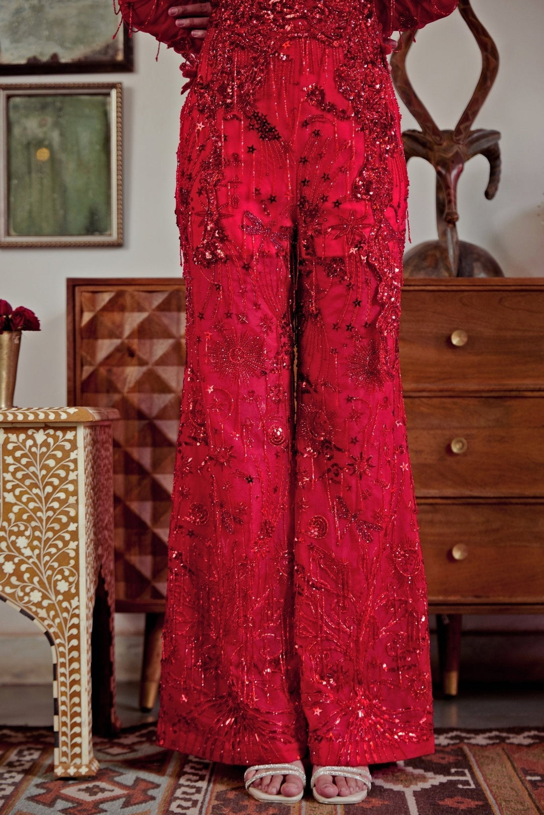 Red Embroidered Corset - Style Jumpsuit Moledro - Fabilicious Fashion