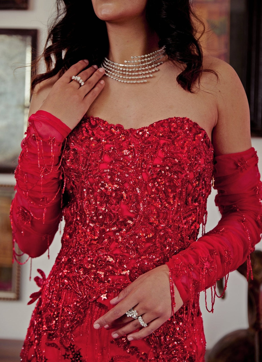 Red Embroidered Corset - Style Jumpsuit Moledro - Fabilicious Fashion