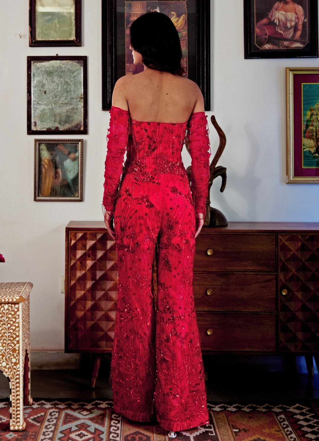Red Embroidered Corset - Style Jumpsuit Moledro - Fabilicious Fashion