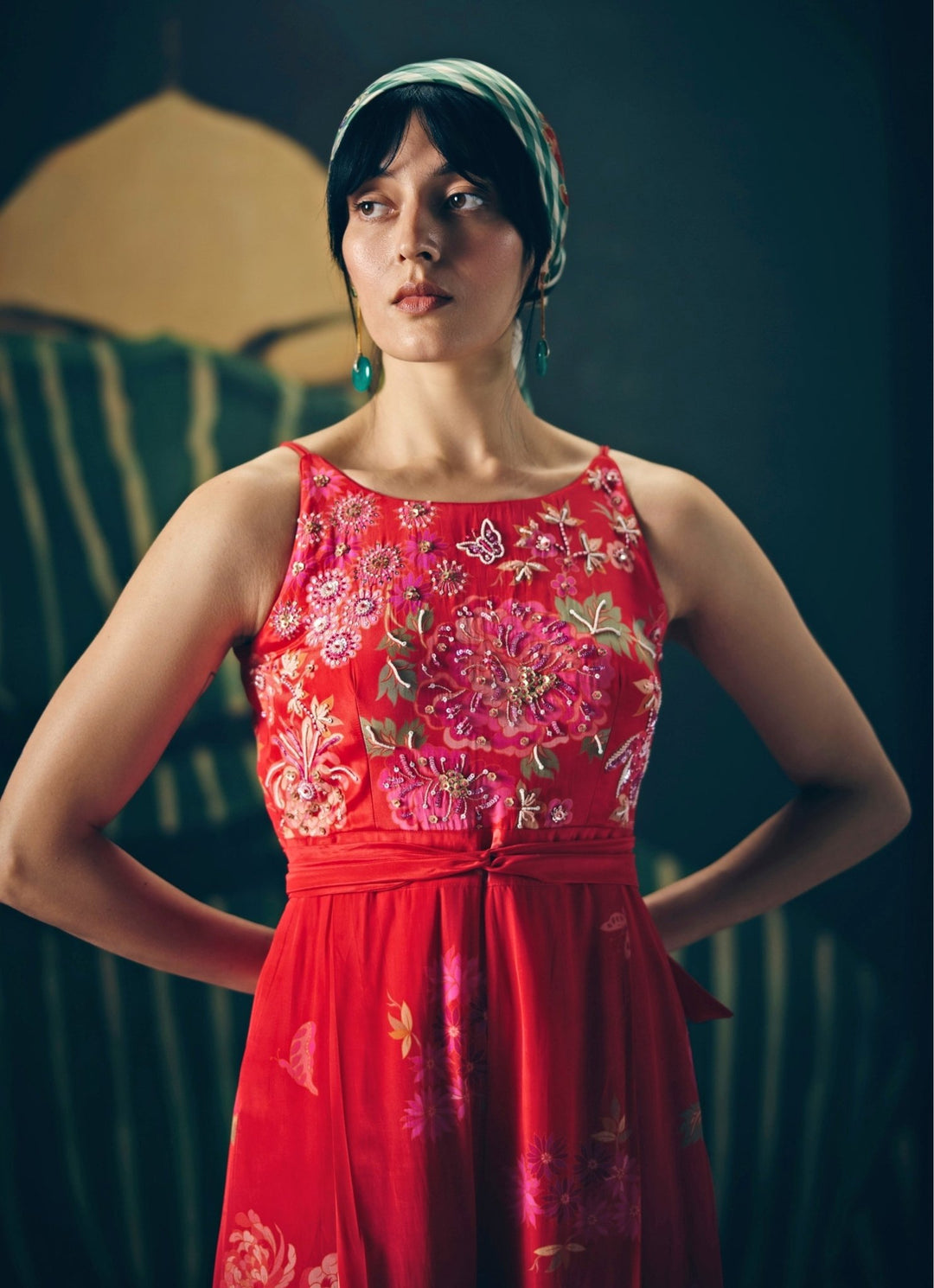 Red Embroidered Crepe Jumpsuit Paulmi and Harsh X Ease - Fabilicious Fashion