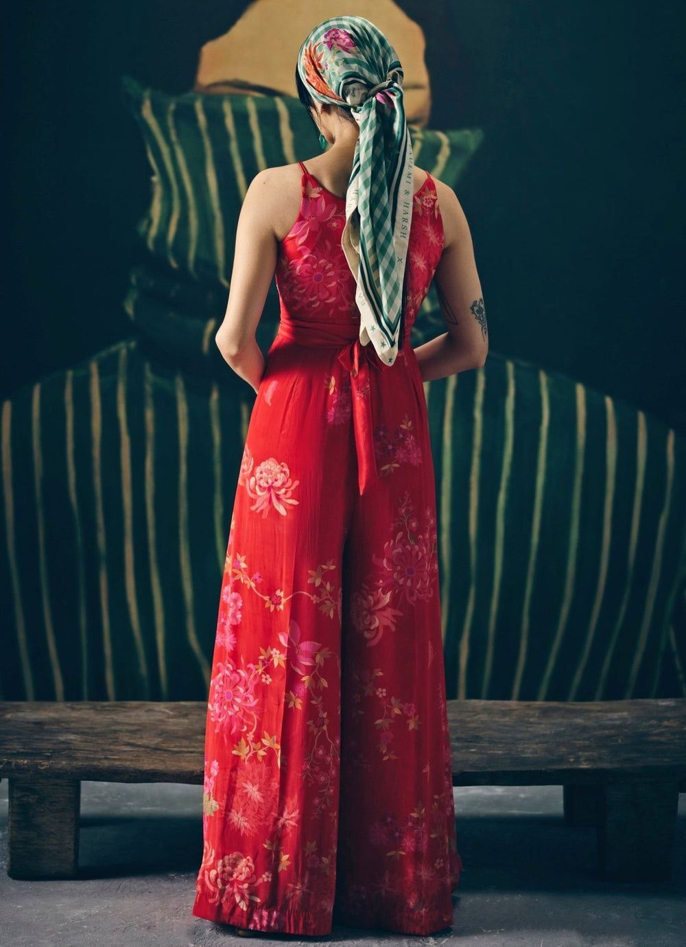 Red Embroidered Crepe Jumpsuit Paulmi and Harsh X Ease - Fabilicious Fashion