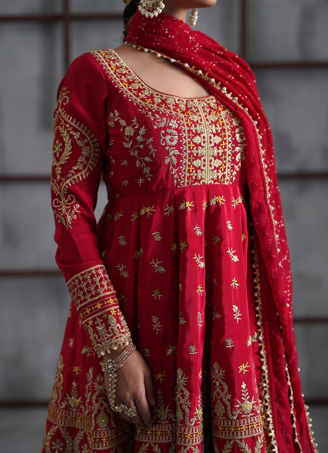 Red Embroidered Crepe Peplum Kurta Salwar Set Deepika Chadha - Fabilicious Fashion