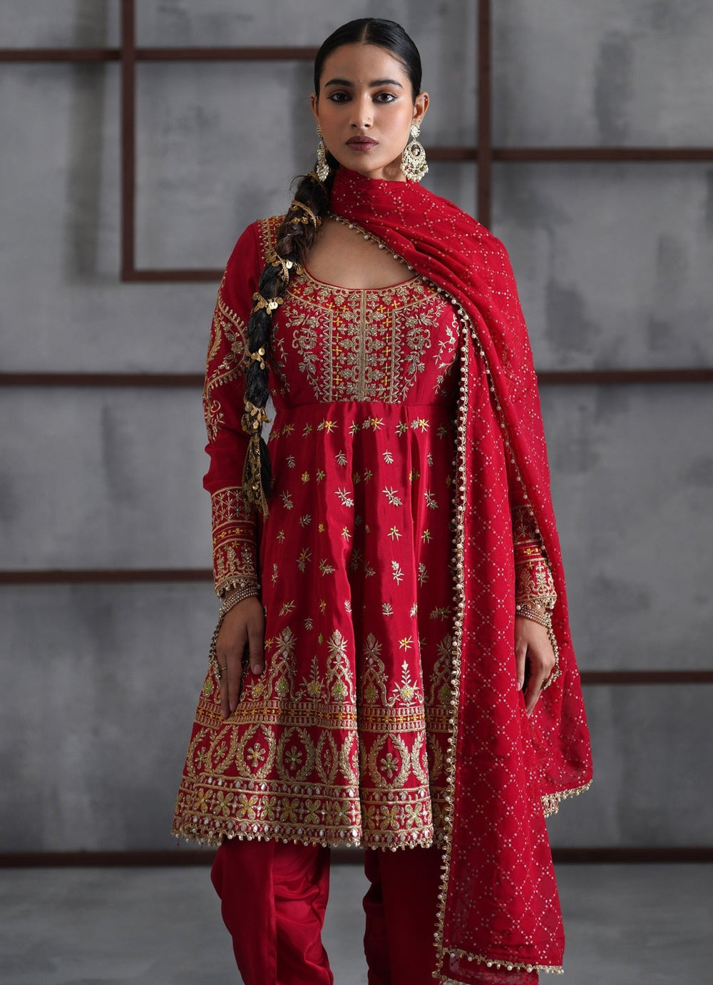 Red Embroidered Crepe Peplum Kurta Salwar Set Deepika Chadha - Fabilicious Fashion