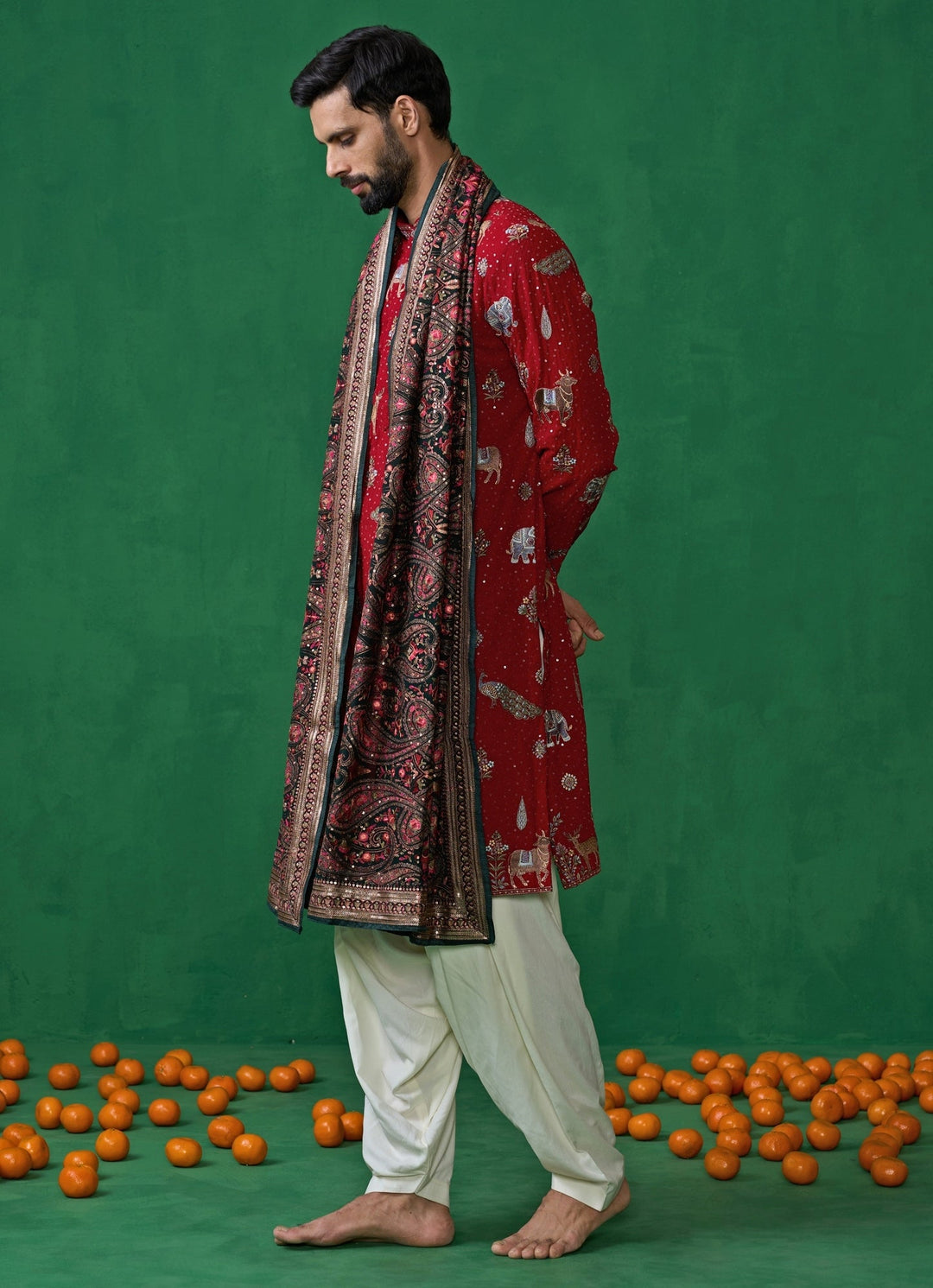 Red Embroidered Georgette Dhoti Kurta Set Kalpraag - Fabilicious Fashion