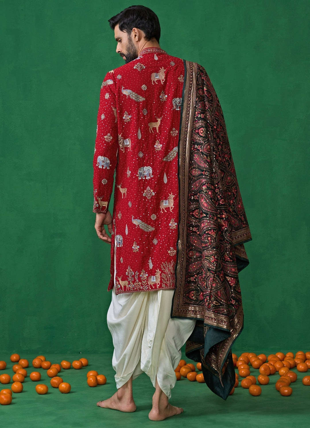 Red Embroidered Georgette Dhoti Kurta Set Kalpraag - Fabilicious Fashion