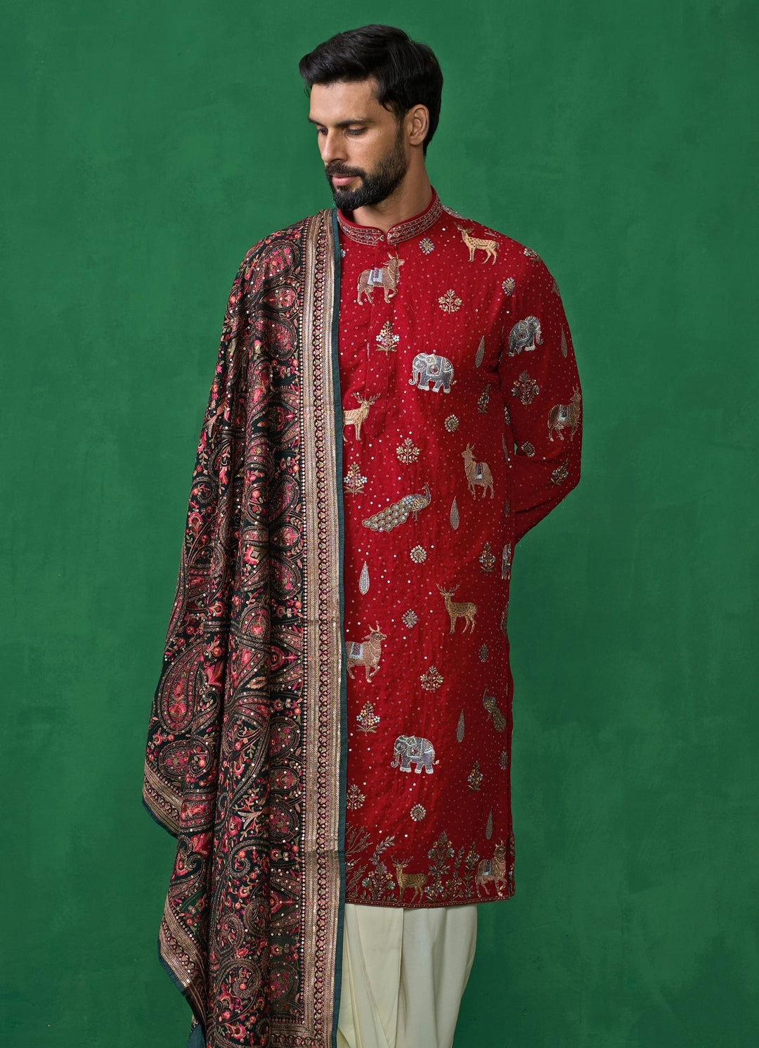 Red Embroidered Georgette Dhoti Kurta Set Kalpraag - Fabilicious Fashion