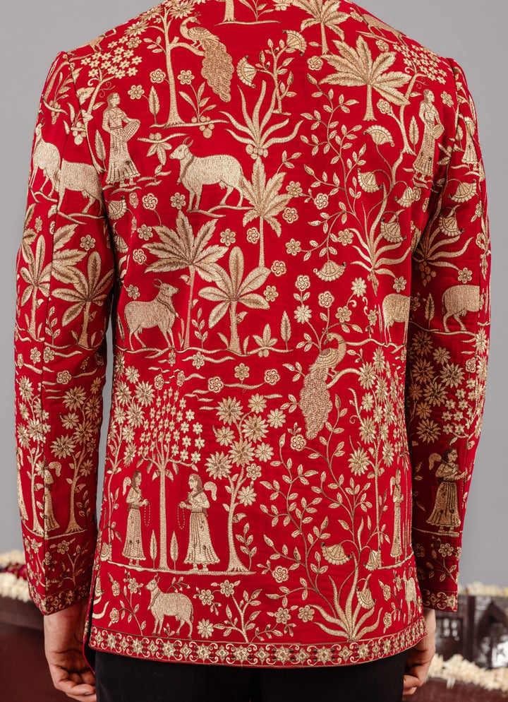Red Embroidered Georgette Jodhpuri Set Kalpraag - Fabilicious Fashion