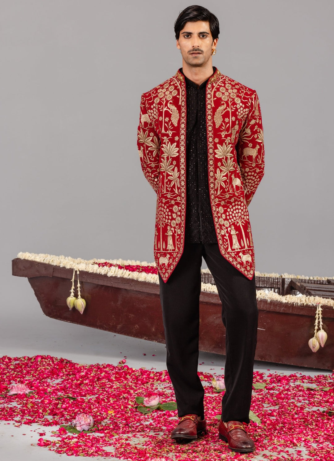 Red Embroidered Georgette Jodhpuri Set Kalpraag - Fabilicious Fashion