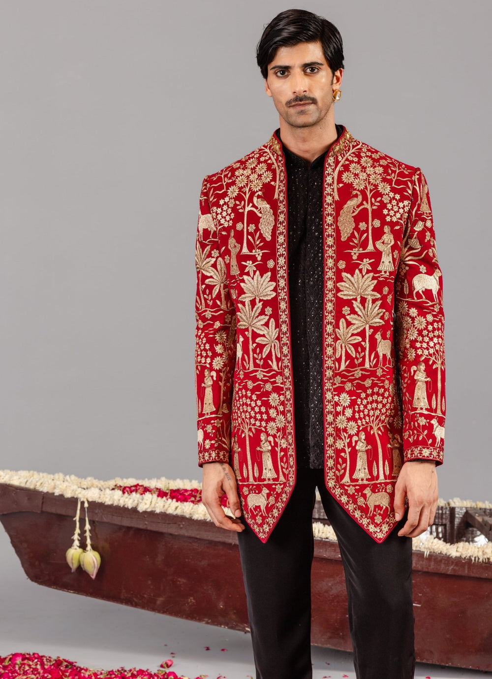 Red Embroidered Georgette Jodhpuri Set Kalpraag - Fabilicious Fashion