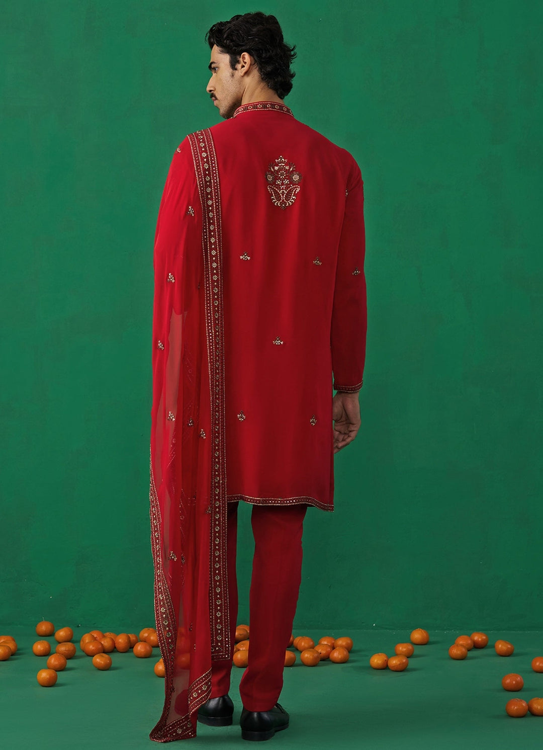 Red Embroidered Georgette Kurta Set Kalpraag - Fabilicious Fashion