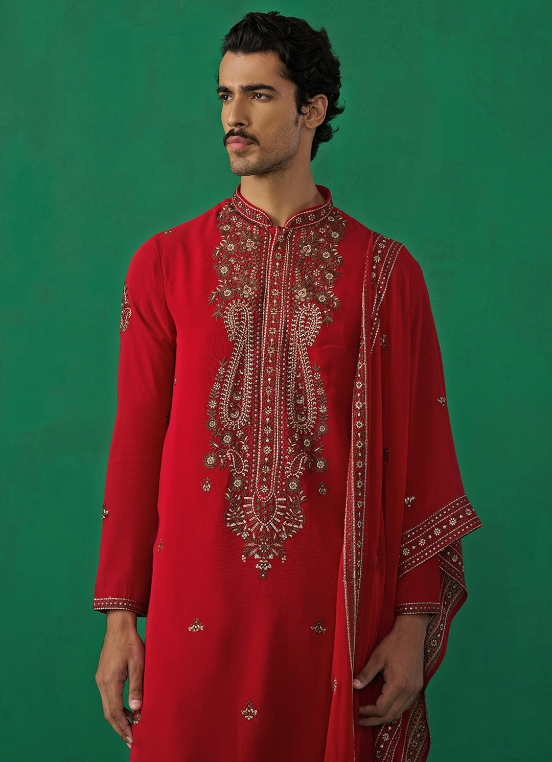 Red Embroidered Georgette Kurta Set Kalpraag - Fabilicious Fashion