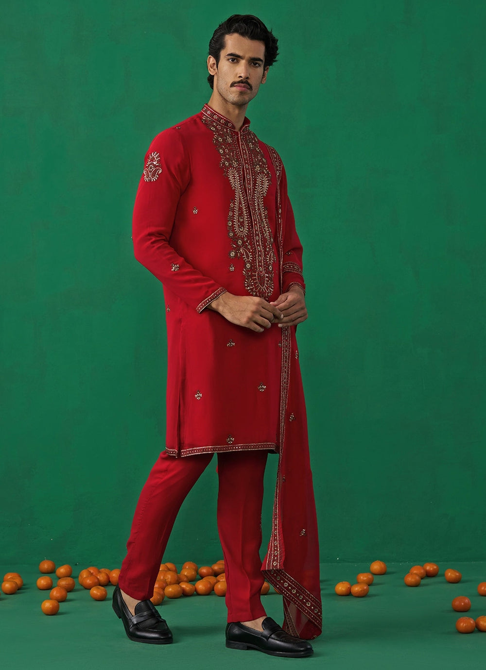 Red Embroidered Georgette Kurta Set Kalpraag - Fabilicious Fashion