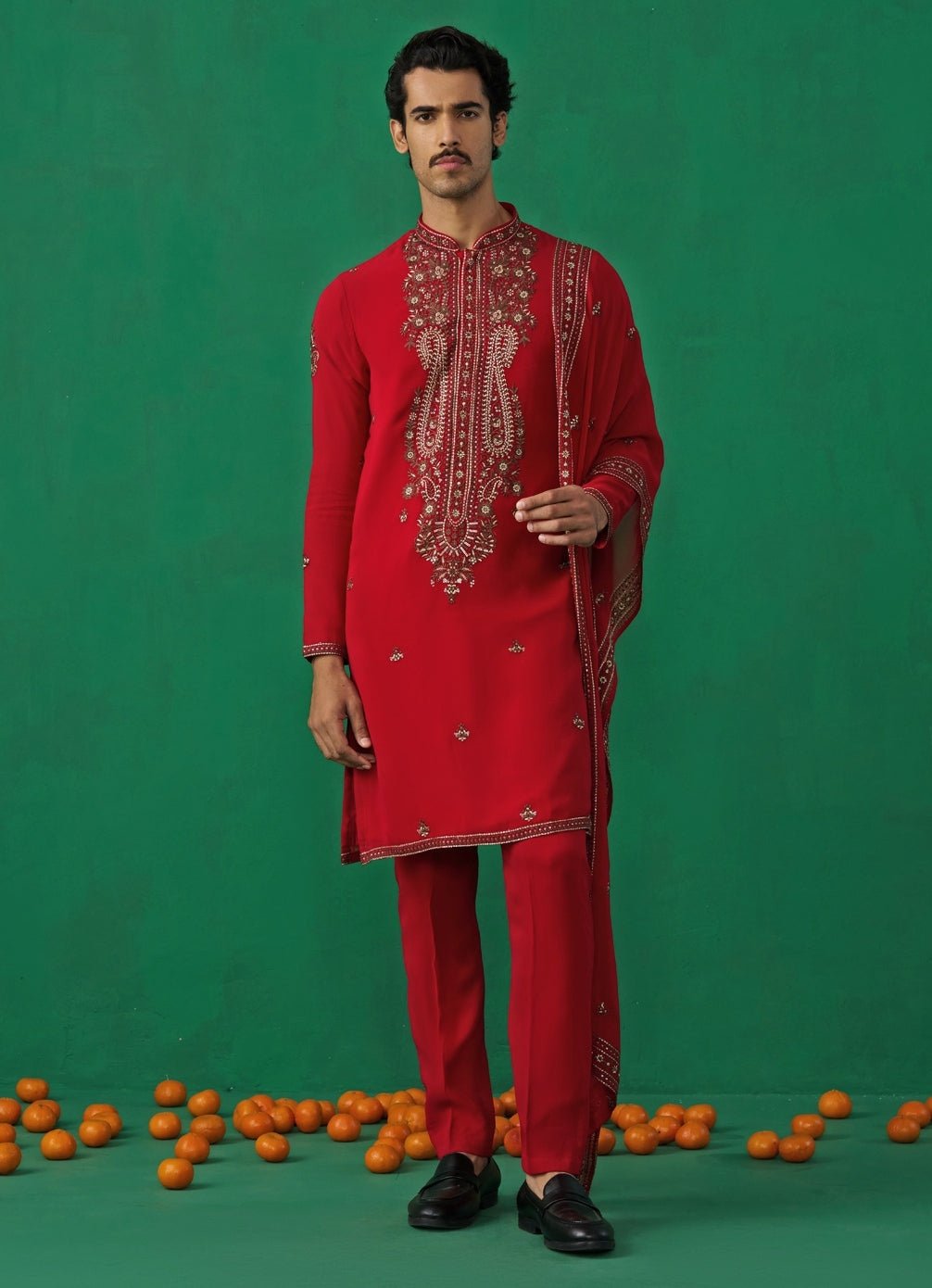 Red Embroidered Georgette Kurta Set Kalpraag - Fabilicious Fashion