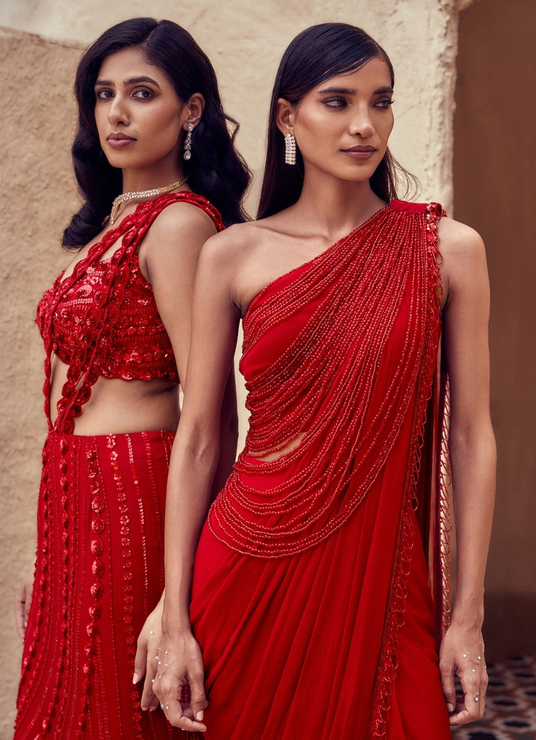 Nidhika Shekhar Red Embroidered Georgette Pre-Draped SareeFabilicious Fashion