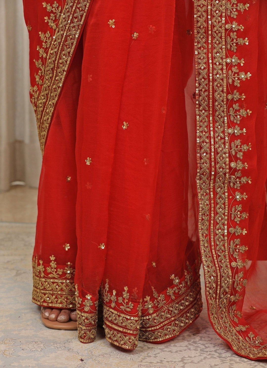 Red Embroidered Georgette Saree Set Esha Koul - Fabilicious Fashion