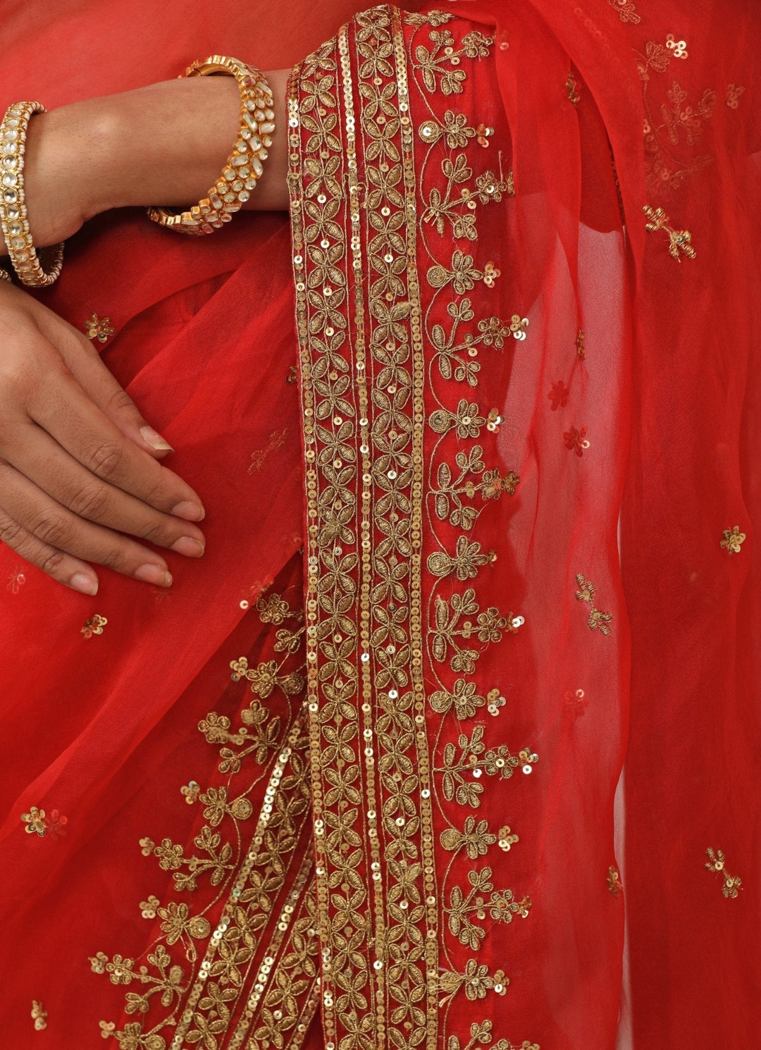 Red Embroidered Georgette Saree Set Esha Koul - Fabilicious Fashion