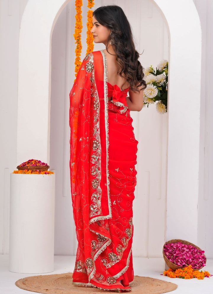 Geroo Jaipur Red Embroidered Georgette SareeFabilicious Fashion