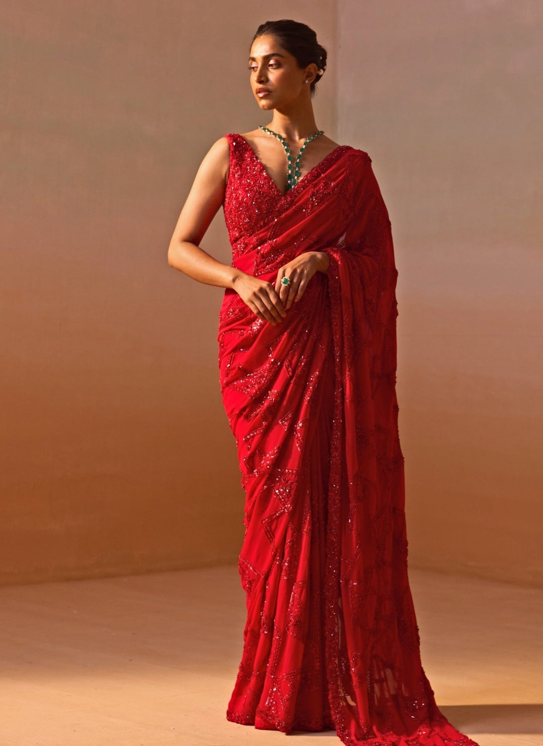Nitika Gujral Red Embroidered Georgette SareeFabilicious Fashion