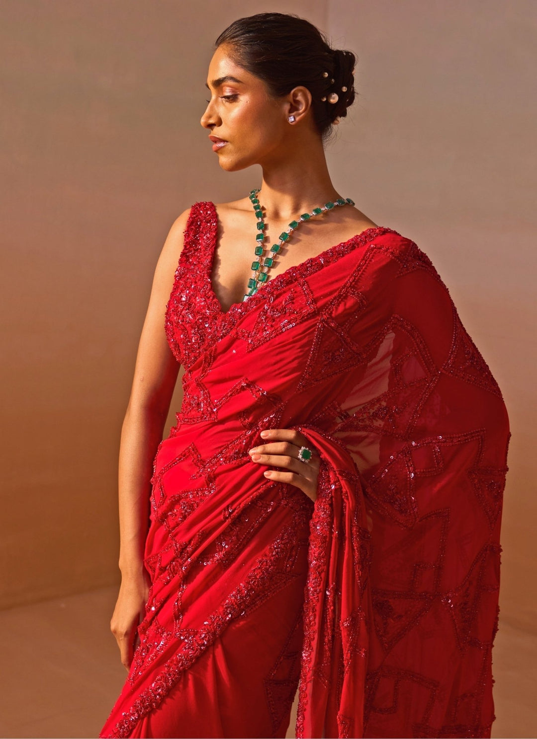 Nitika Gujral Red Embroidered Georgette SareeFabilicious Fashion
