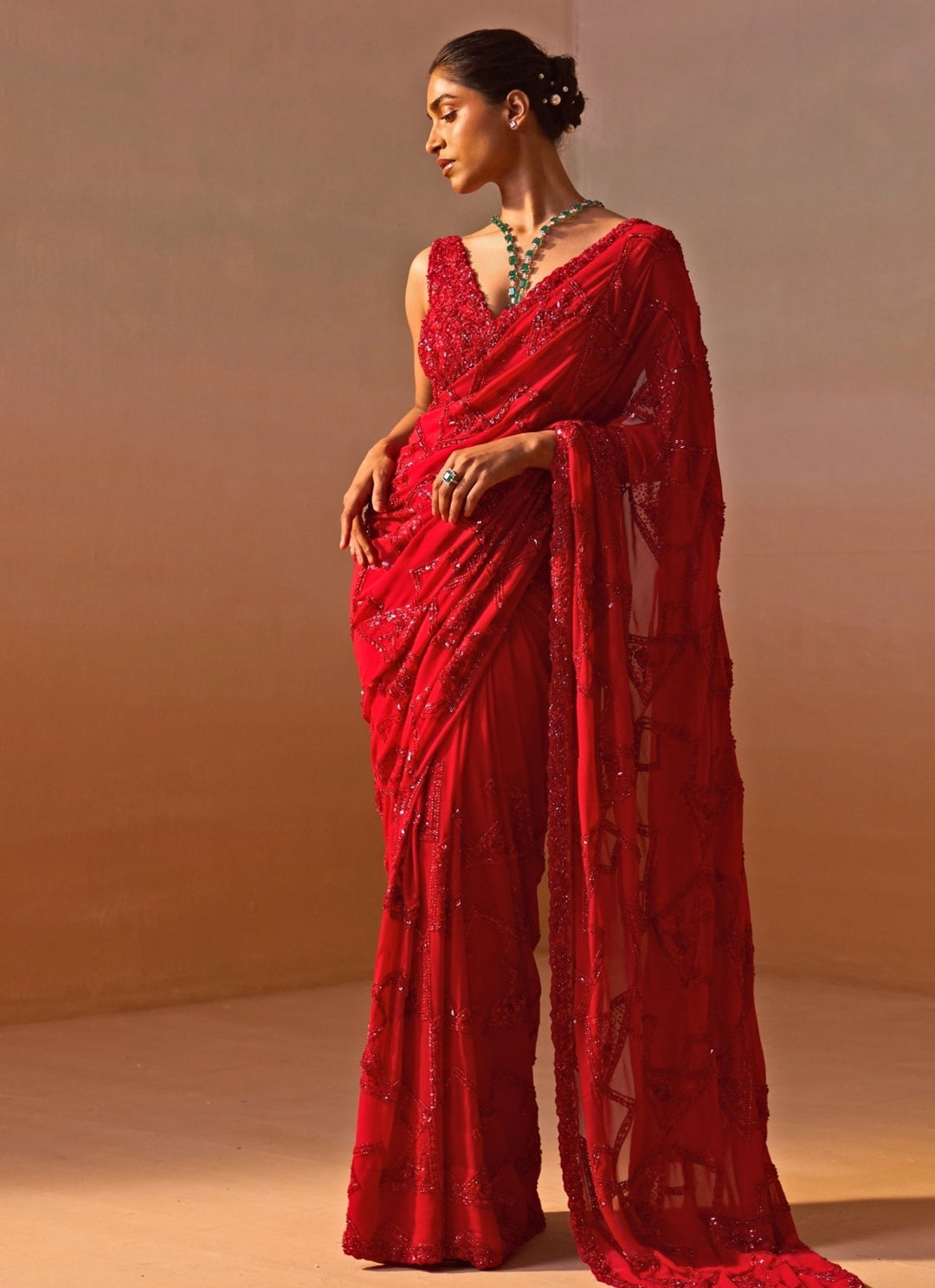 Nitika Gujral Red Embroidered Georgette SareeFabilicious Fashion