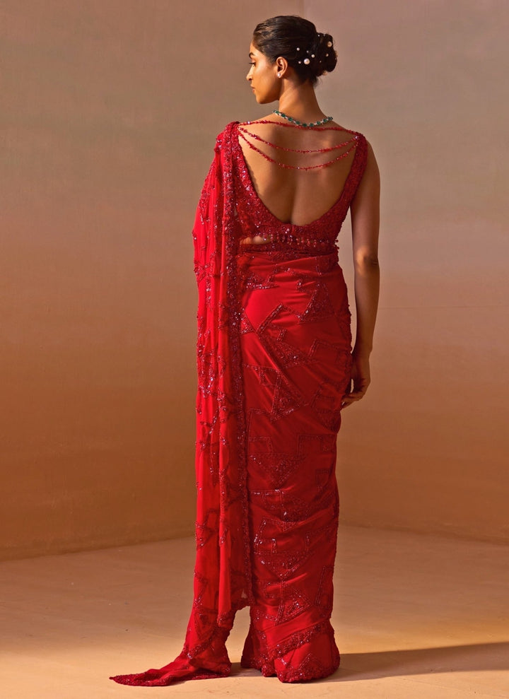 Nitika Gujral Red Embroidered Georgette SareeFabilicious Fashion