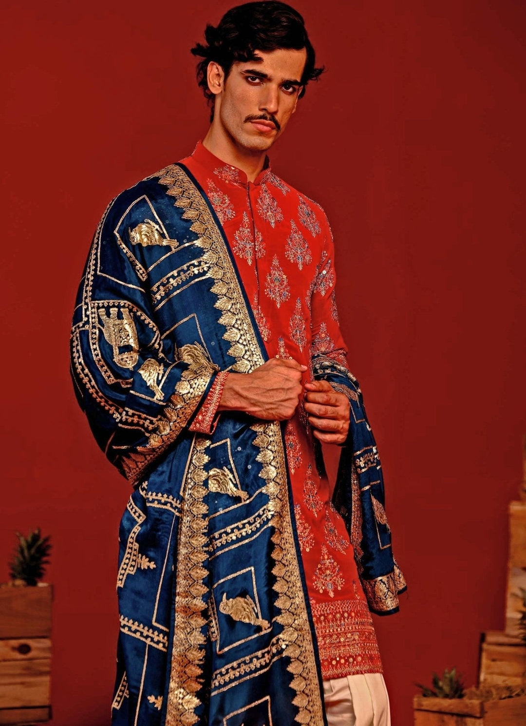 Red Embroidered Kurta Patiala Set With Contrast Dupatta Kalpraag - Fabilicious Fashion
