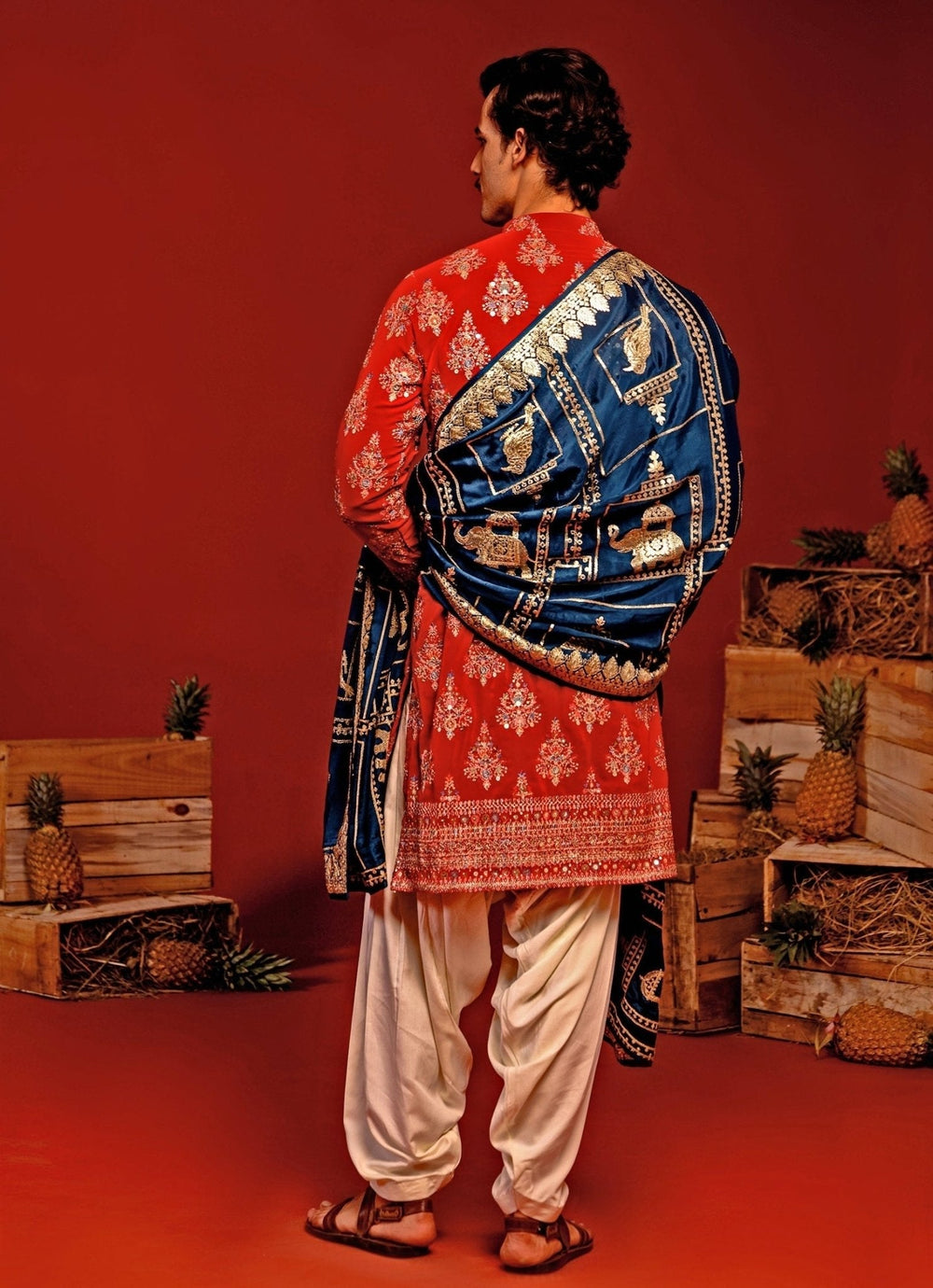 Red Embroidered Kurta Patiala Set With Contrast Dupatta Kalpraag - Fabilicious Fashion