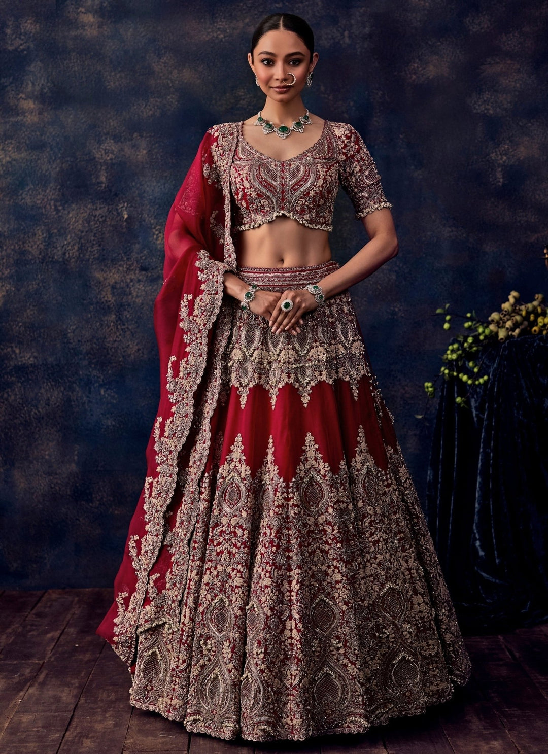 Prisho Red Embroidered Organza Bridal Lehenga SetFabilicious Fashion
