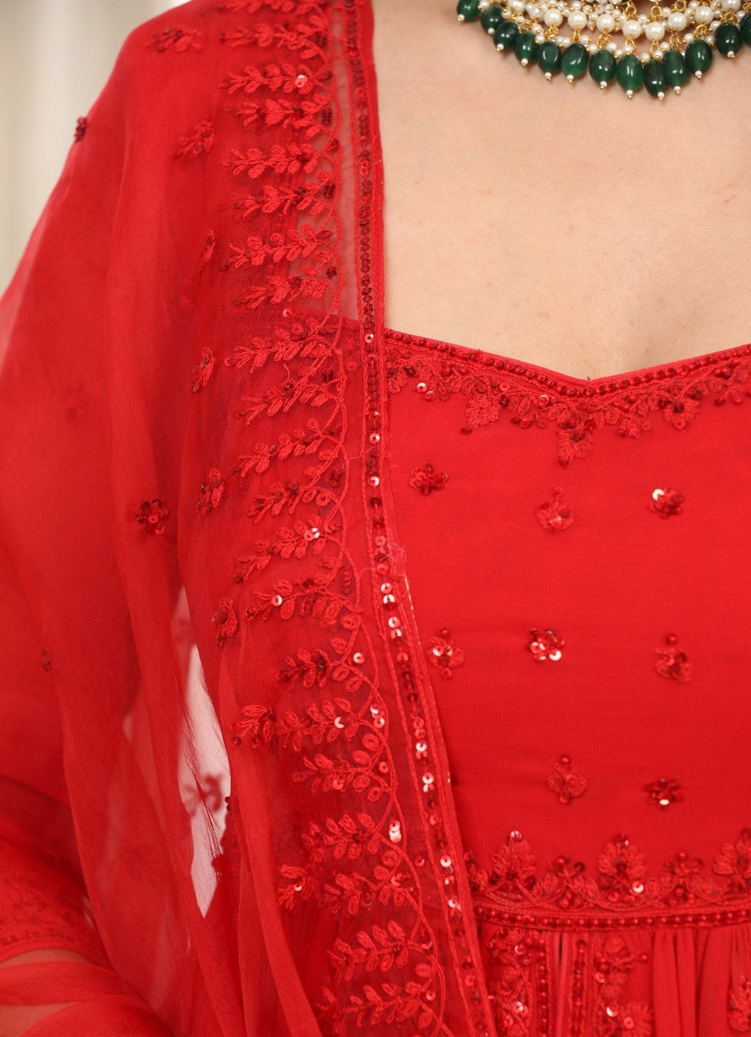 Red Embroidered Peplum Kurta Sharara Set Esha Koul - Fabilicious Fashion