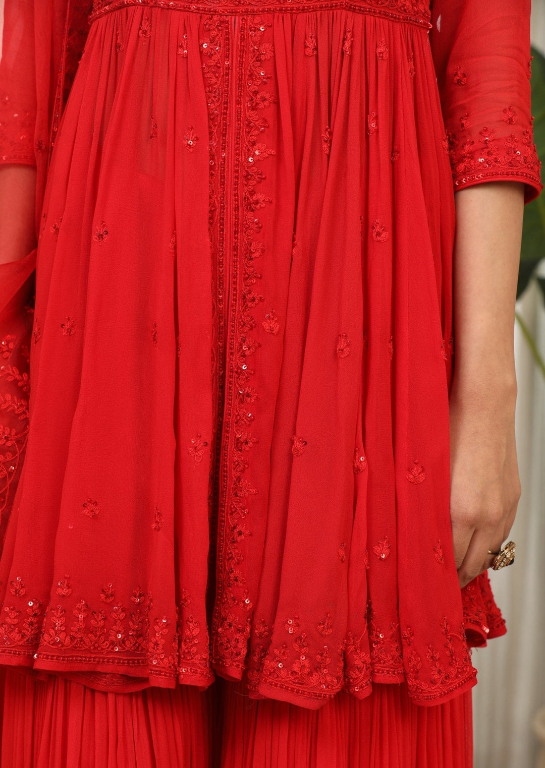 Red Embroidered Peplum Kurta Sharara Set Esha Koul - Fabilicious Fashion
