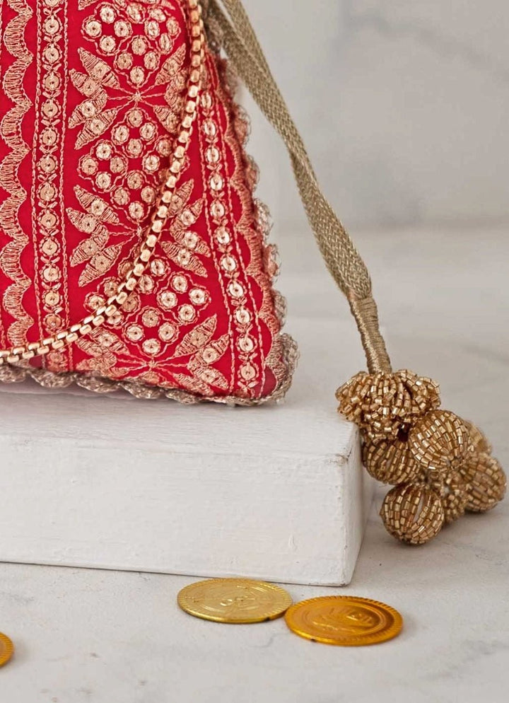 Red Embroidered Potli AMYRA - Fabilicious Fashion
