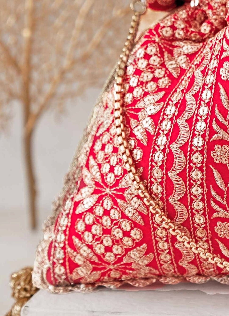 Red Embroidered Potli AMYRA - Fabilicious Fashion