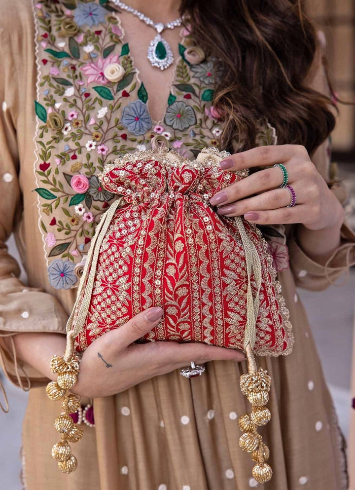 Red Embroidered Potli AMYRA - Fabilicious Fashion