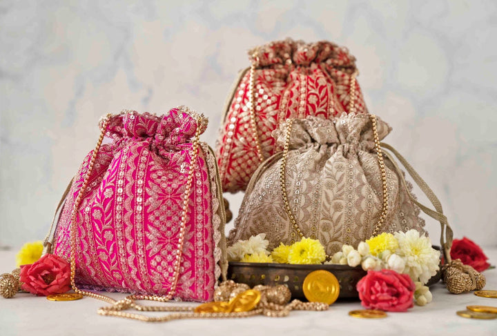 Red Embroidered Potli AMYRA - Fabilicious Fashion