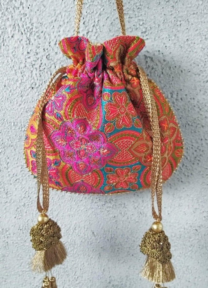 Red Embroidered Potli AMYRA - Fabilicious Fashion