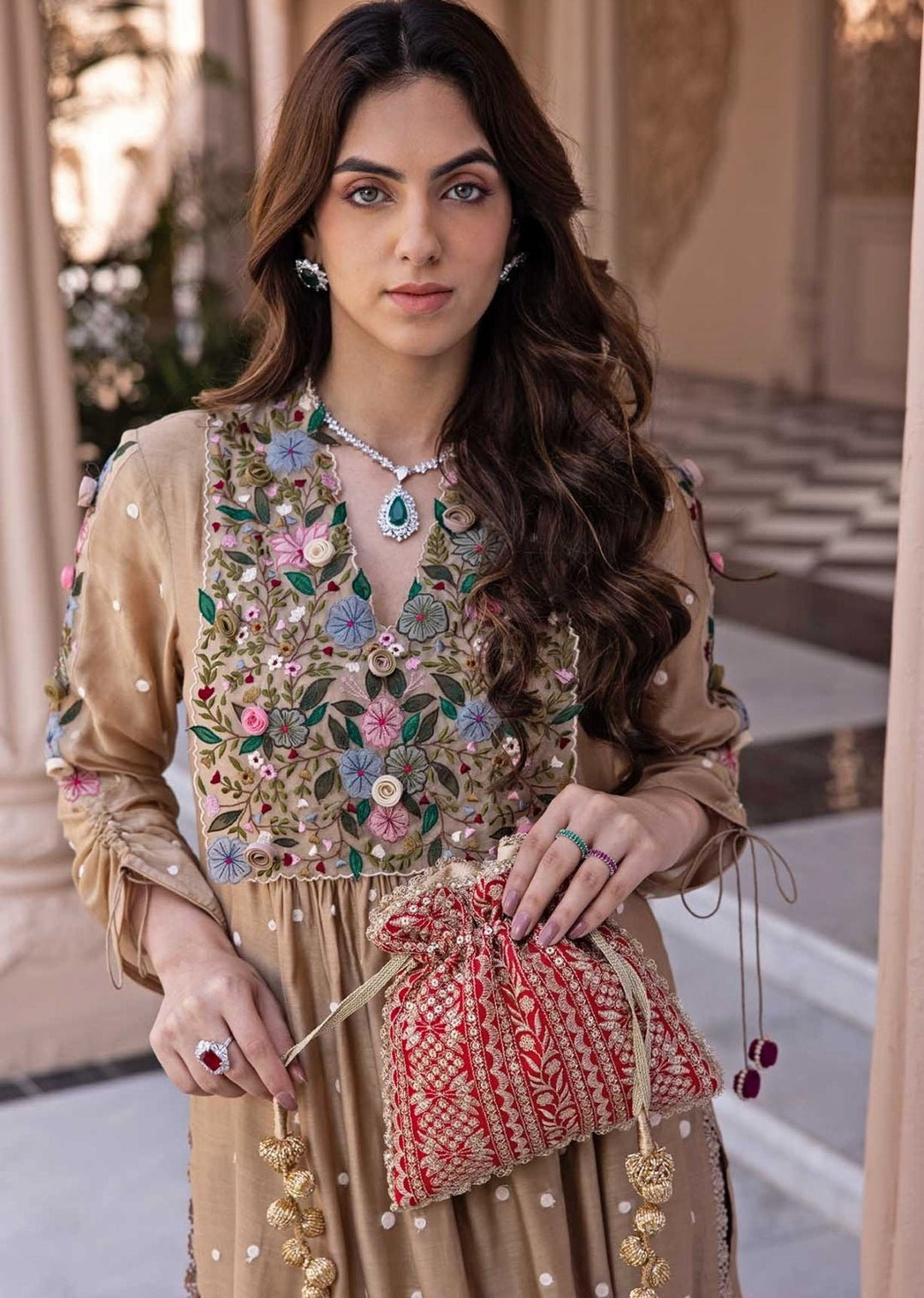 Red Embroidered Potli AMYRA - Fabilicious Fashion