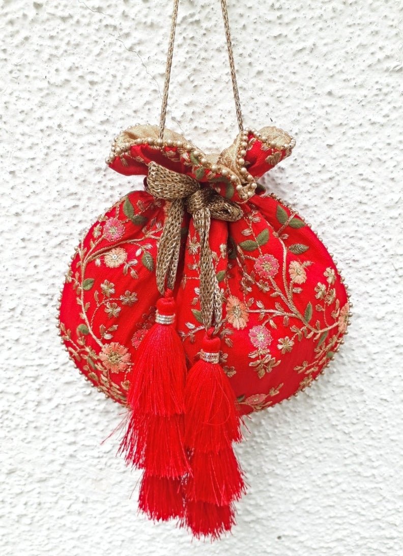 Red Embroidered Potli AMYRA - Fabilicious Fashion