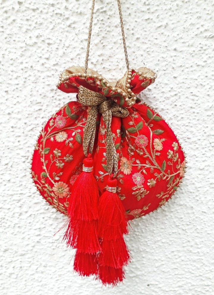 Red Embroidered Potli AMYRA - Fabilicious Fashion