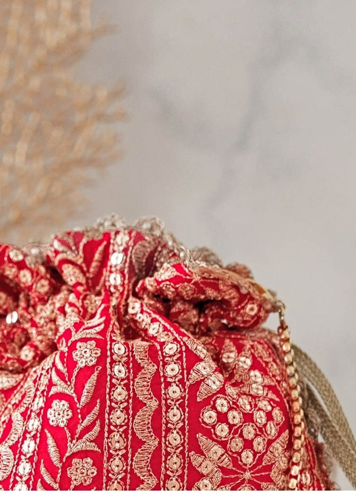 Red Embroidered Potli AMYRA - Fabilicious Fashion