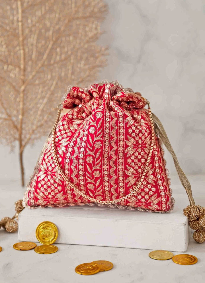Red Embroidered Potli AMYRA - Fabilicious Fashion