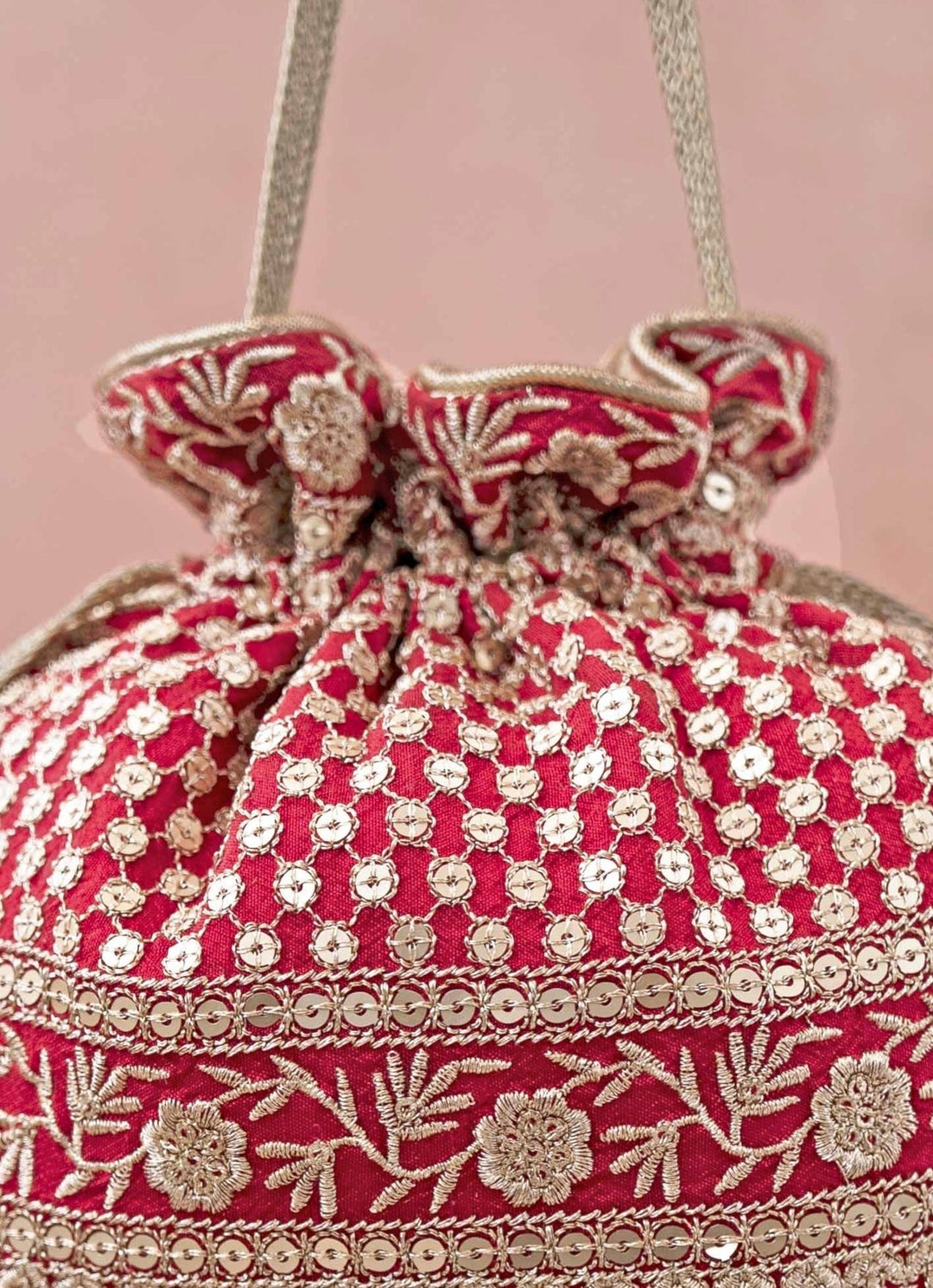 Red Embroidered Potli AMYRA - Fabilicious Fashion