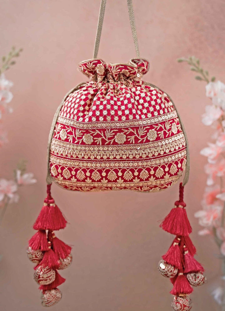 Red Embroidered Potli AMYRA - Fabilicious Fashion