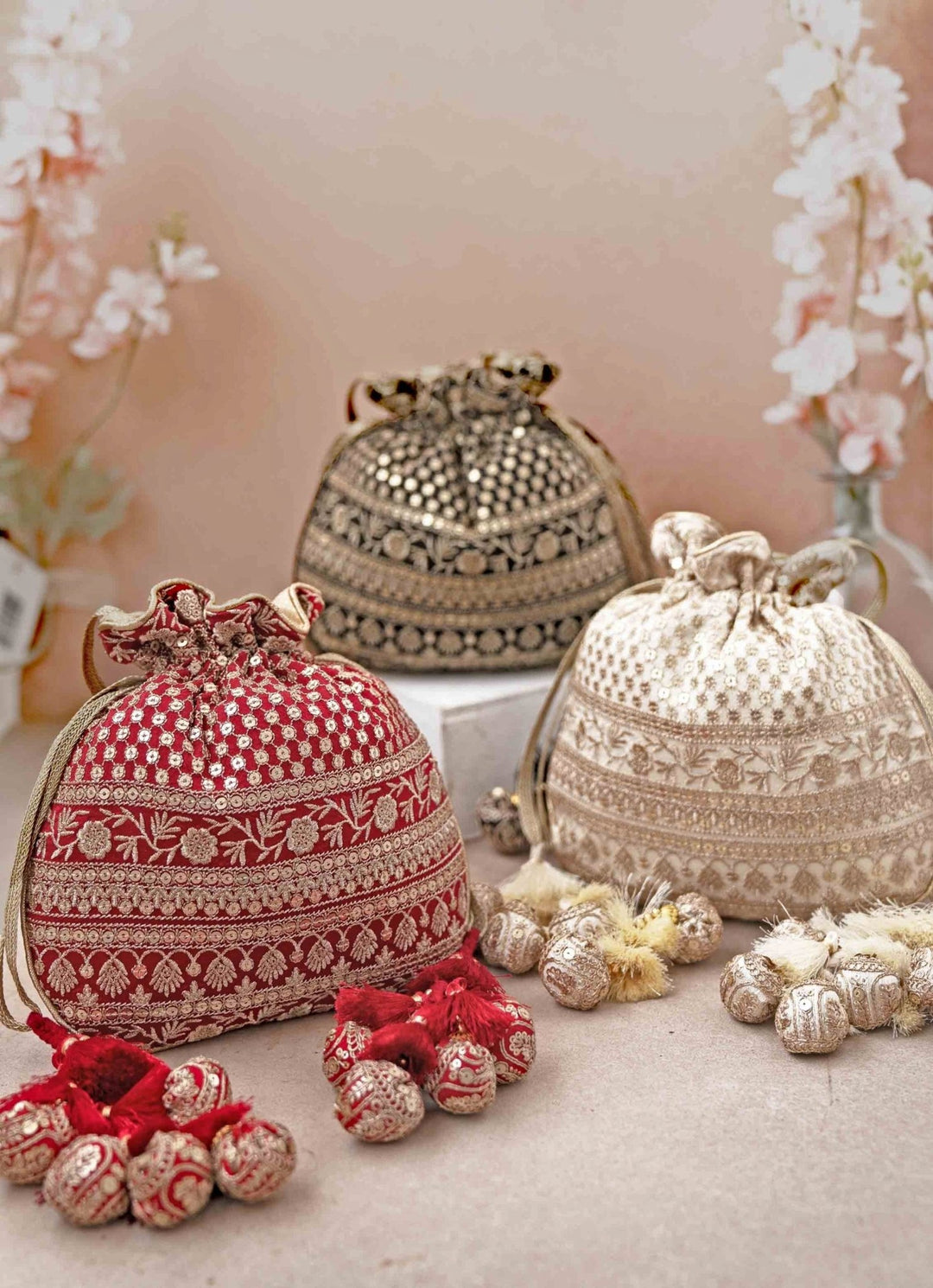 Red Embroidered Potli AMYRA - Fabilicious Fashion